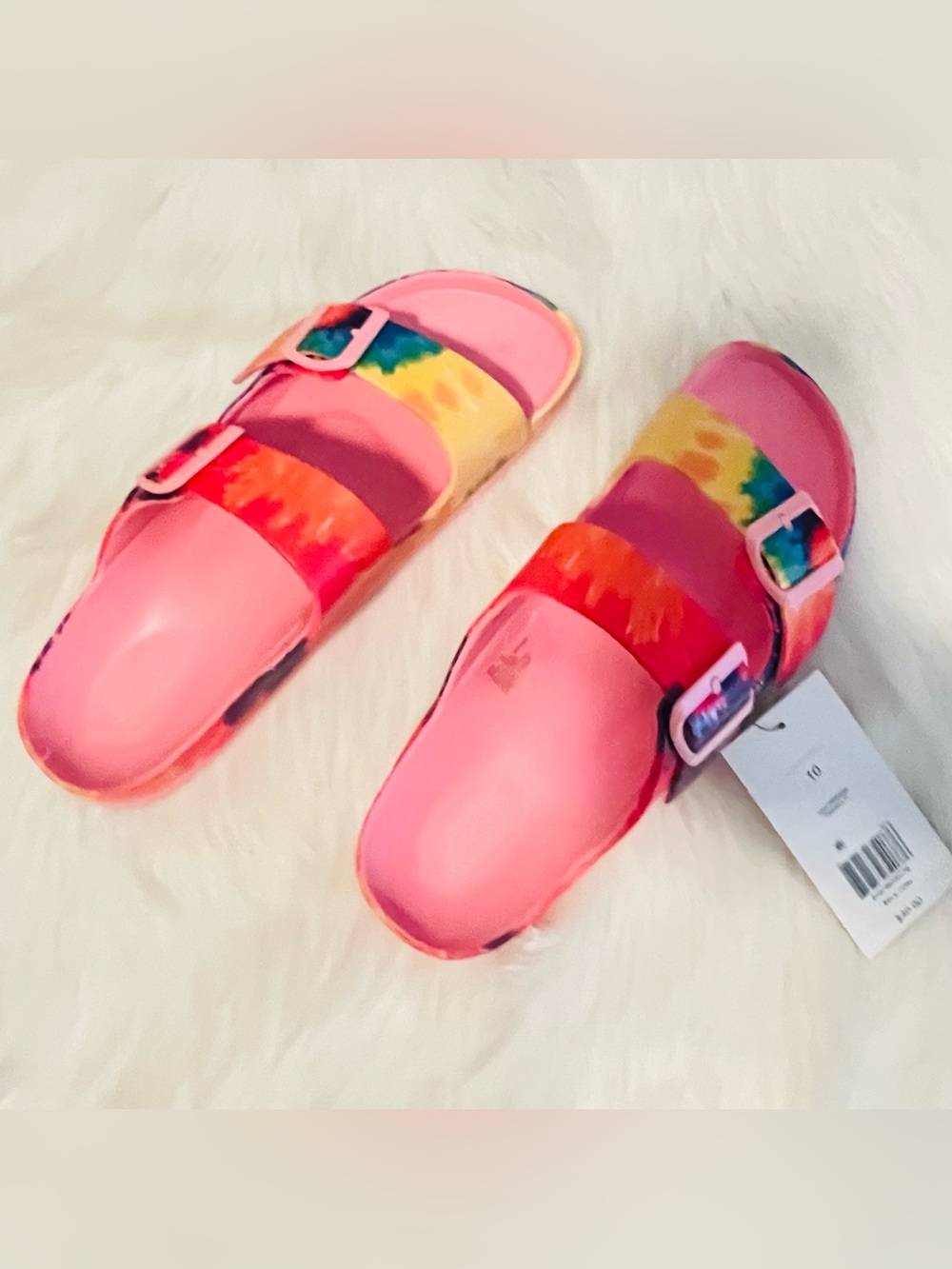 Ocean Coast Women’s Pink Tie-Dye Double Buckle Slide Sandals, Slip-On Size 10 - Picture 1 of 7